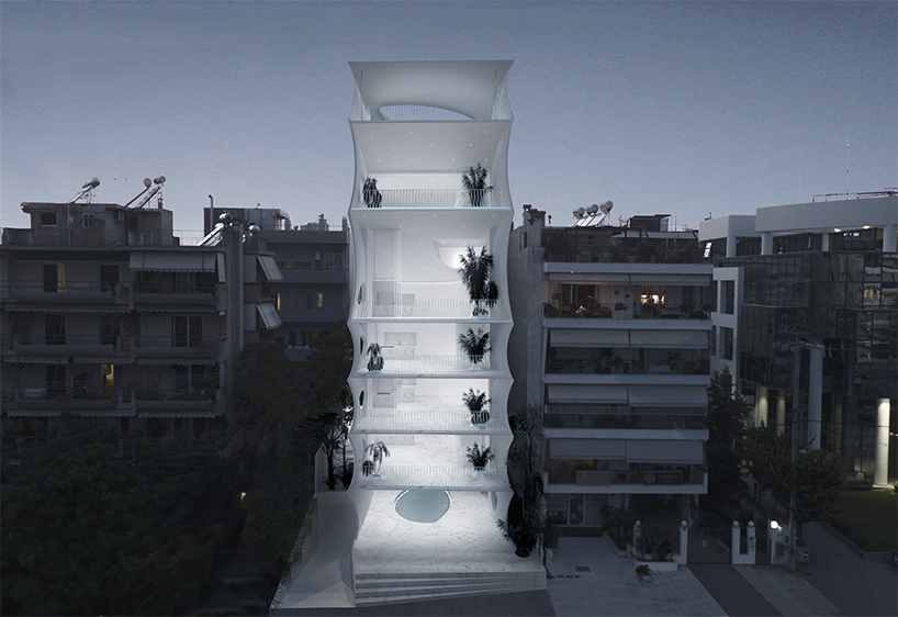 314 architecture studio sculpts lightweight residential tower on the south coast of athens designboom
