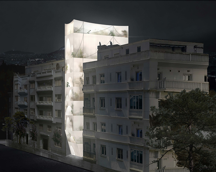 314 architecture studio inserts a frosted glass façade into athens streetscape designboom