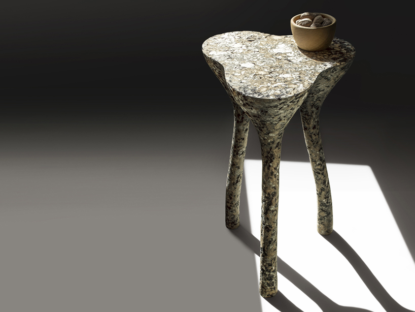 donatas Žukauskas breathes new life into paper & cardboard for mottled tripod side table