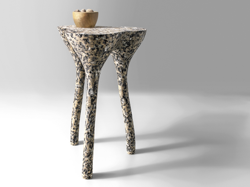 donatas Žukauskas breathes new life into paper & cardboard for mottled tripod side table