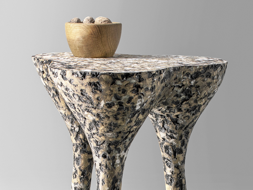 donatas Žukauskas breathes new life into paper & cardboard for mottled tripod side table