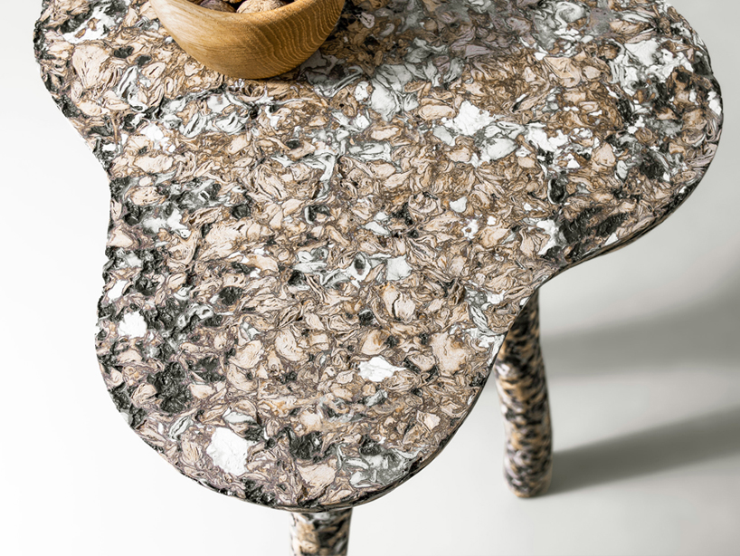donatas Žukauskas breathes new life into paper & cardboard for mottled tripod side table