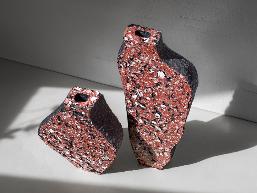 recycled paper composite forms sculptural vessels that evoke volcanic rocks - 9