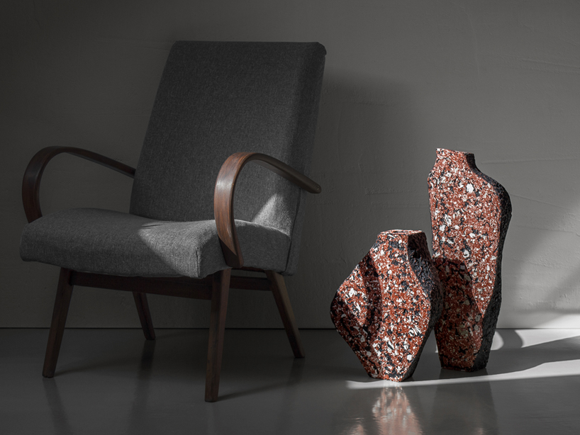 recycled paper composite forms sculptural vessels that evoke volcanic rocks - 8