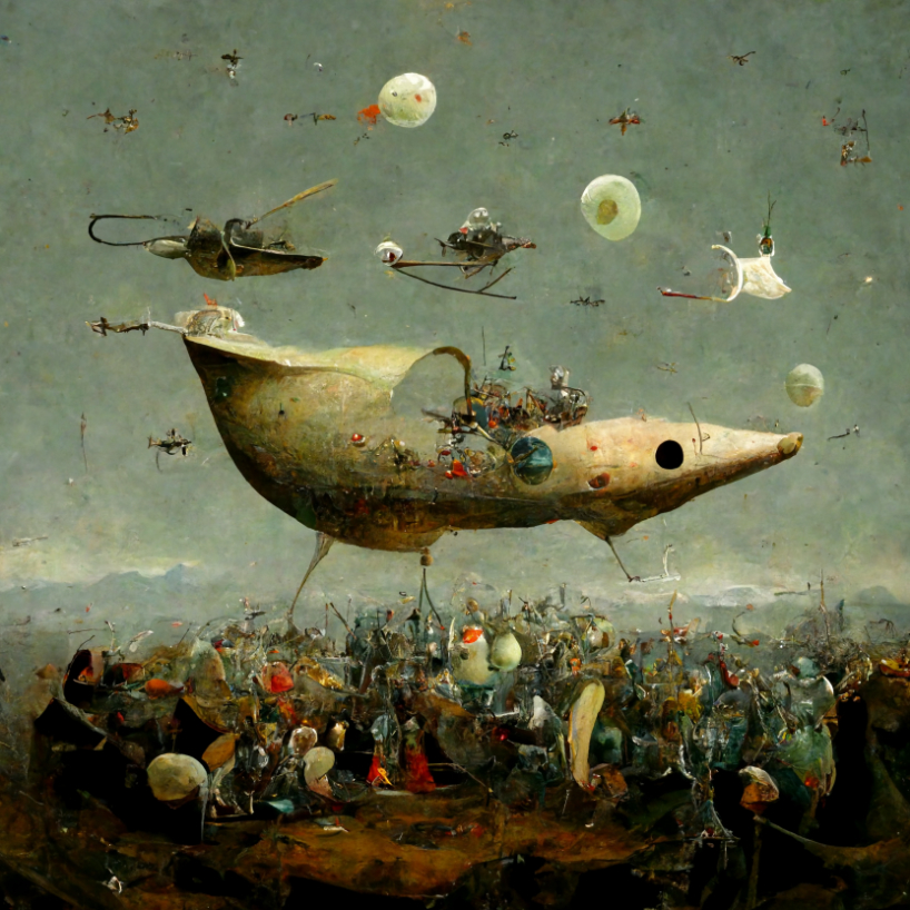filippo nassetti's AI design puts spacecraft into painted worlds of Bosch and Caravaggio