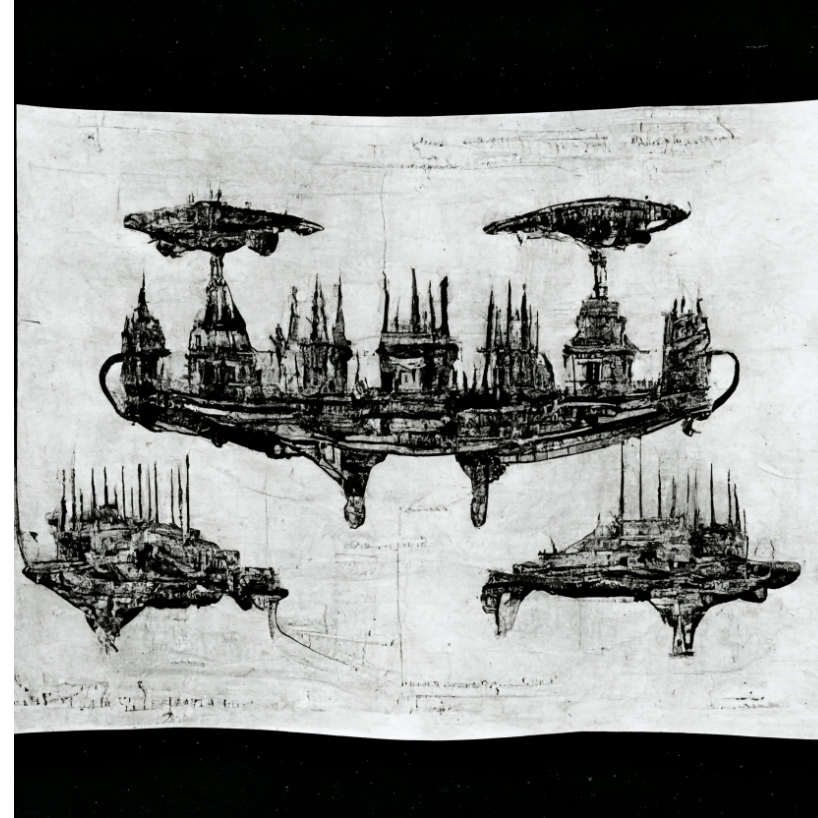 AI designs place spaceships into paintings of bosch and caravaggio