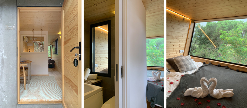 in-tenta design cantilevers prefab tiny hotel suite above spanish natural landscape