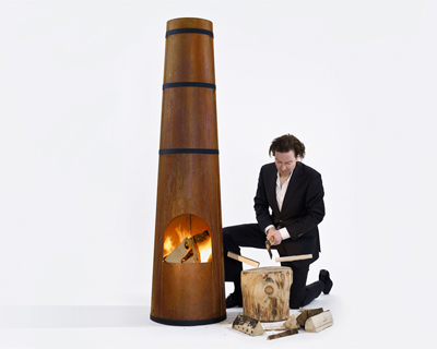 burning smokestack garden heater by frederik roije