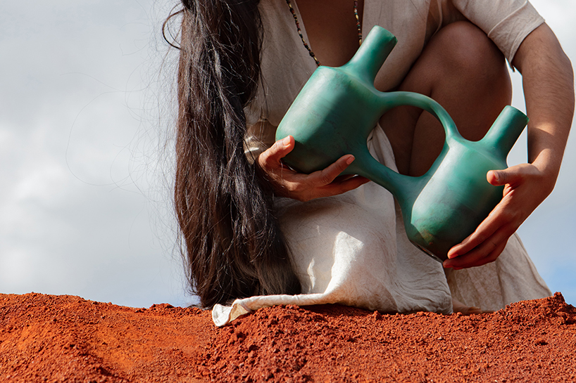 turquoise resin reimagines peruvian clay whistling vessels for vic&uacute;s collection