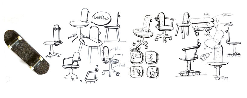 skateboarding and workplace seating combined in mobilité