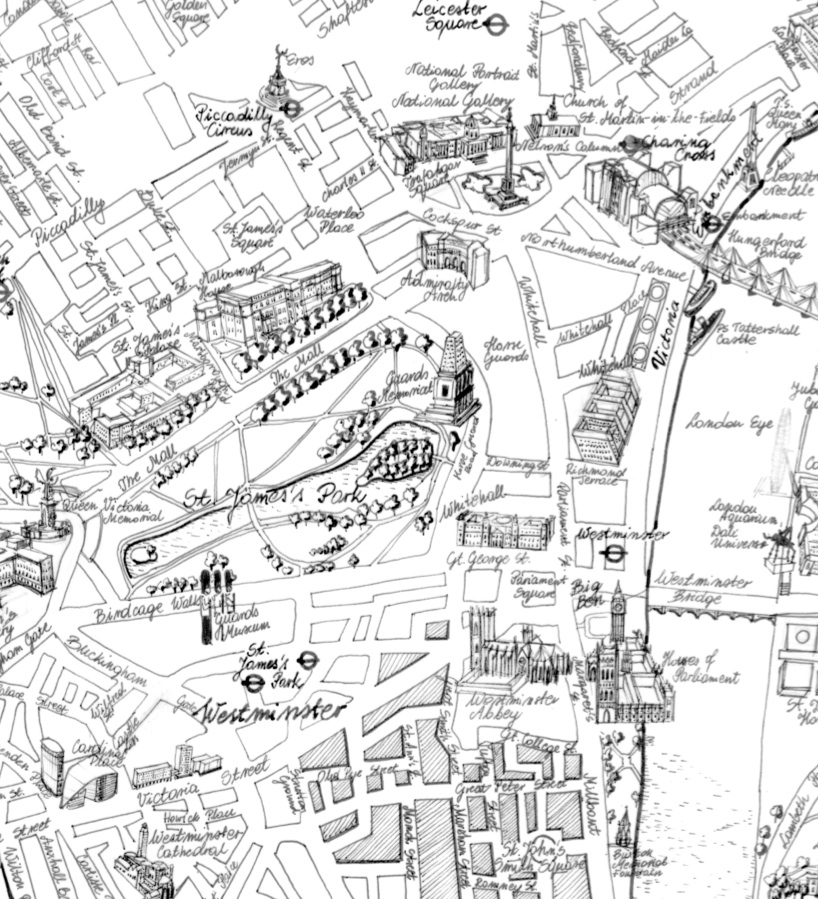 modern 1800s hand drawn grand wall map of london 