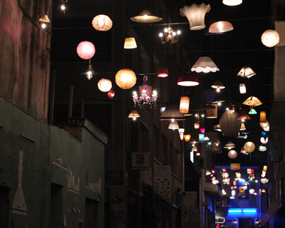 communal lighting installation from donated fixtures by beforelight