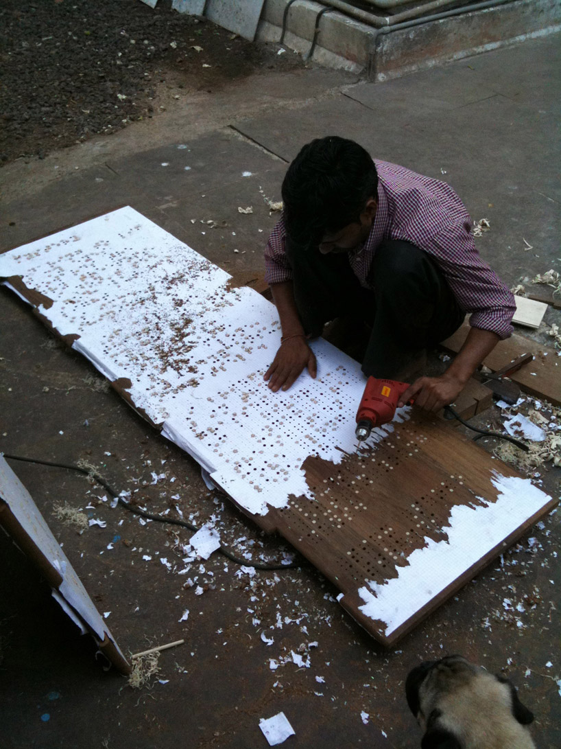 inlayed teak room partition by rooshad shroff