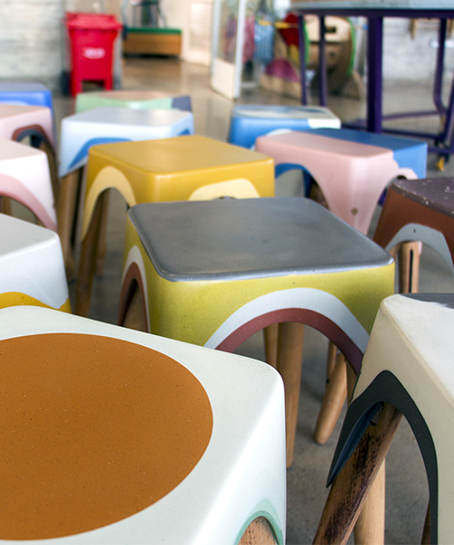 maor aharon repurposes abandoned wood furniture into multicolored stools