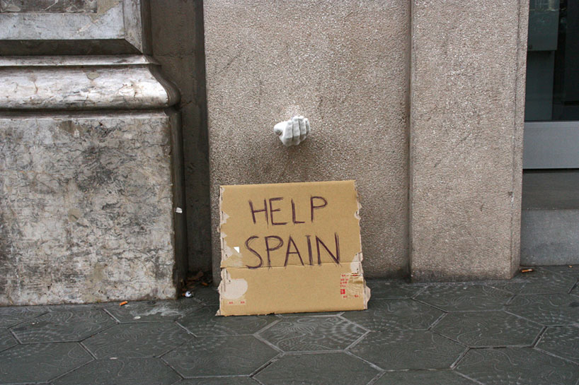 metaphorical street hand intervention in barcelona