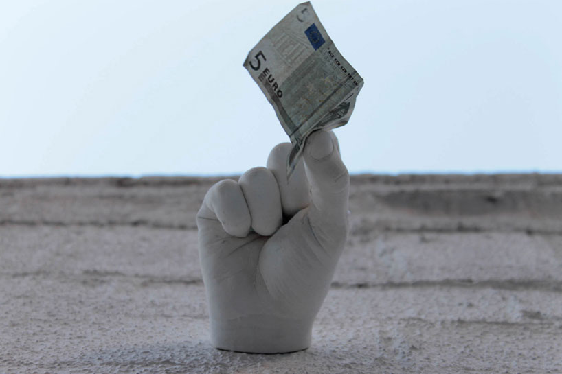 metaphorical street hand intervention in barcelona