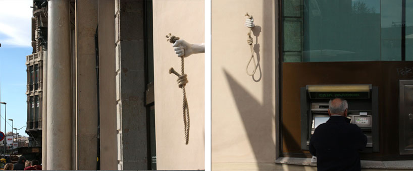 metaphorical street hand intervention in barcelona