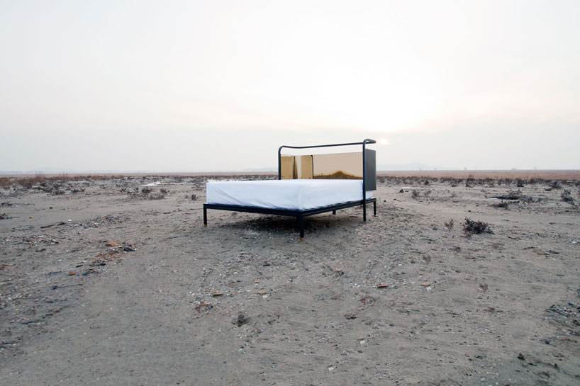 gold reflective head board bed by young hwan shin of nordic bros