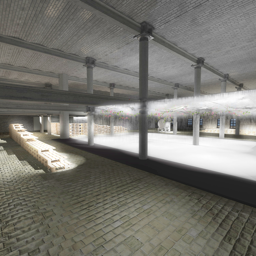 SHSH fills former sugar factory with spring cloud scenography