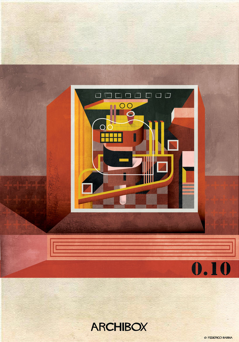 federico babina illustrates boxes of imaginary architecture with bold colors + geometries