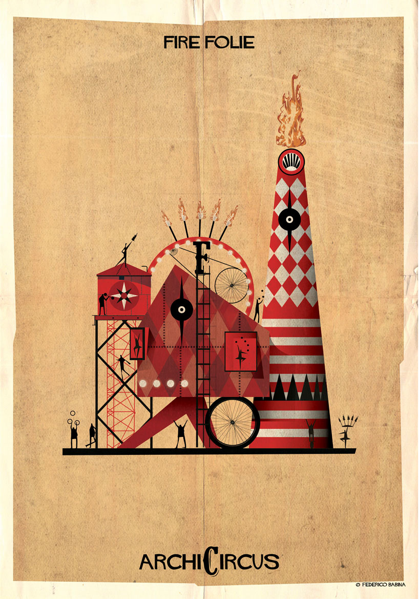  federico babina's illustrations stage dream-like architecture inside a circus show