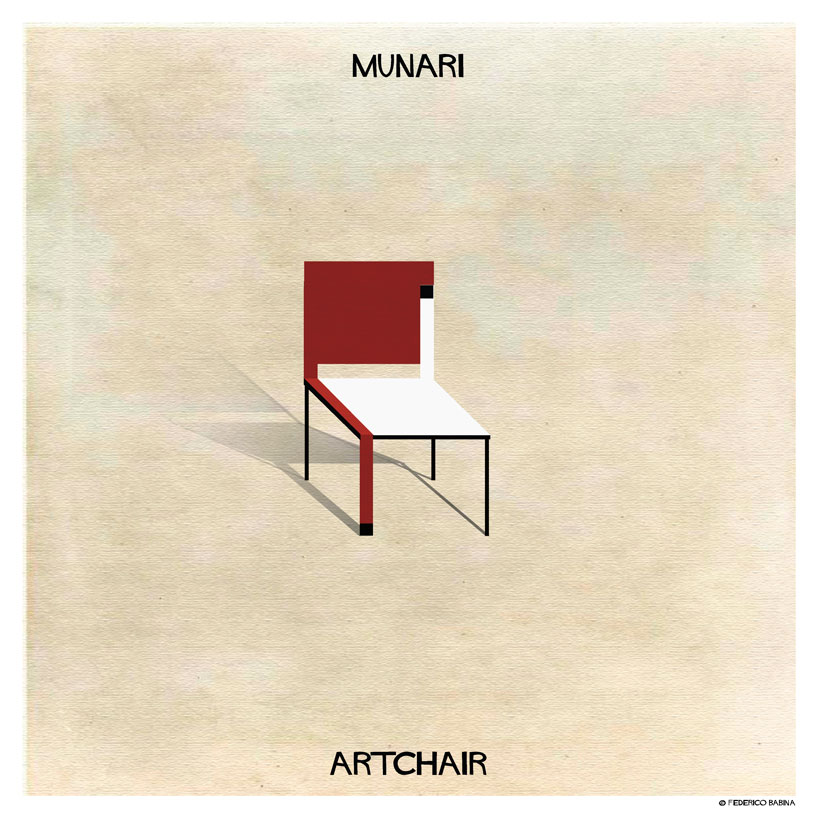 illustrator federico babina imagines 30 'artchairs' by 30 iconic artists