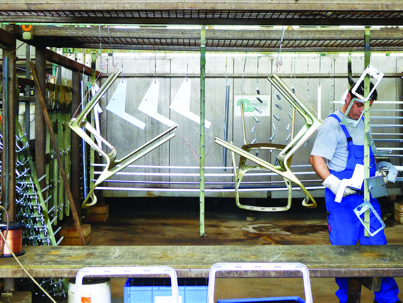 wilkhahn's handcrafted tune chair + tune table by stefan diez