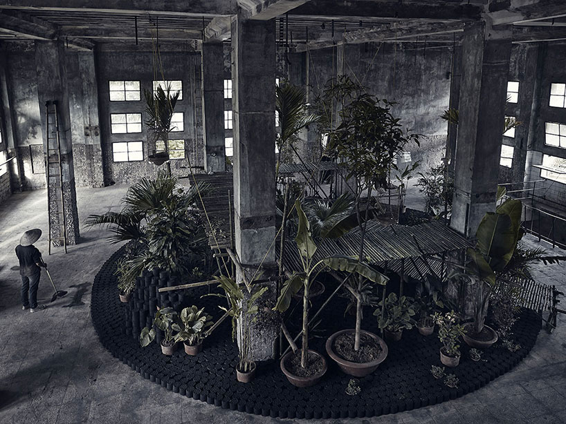 bureau A install temporary garden inside vietnamese warehouse