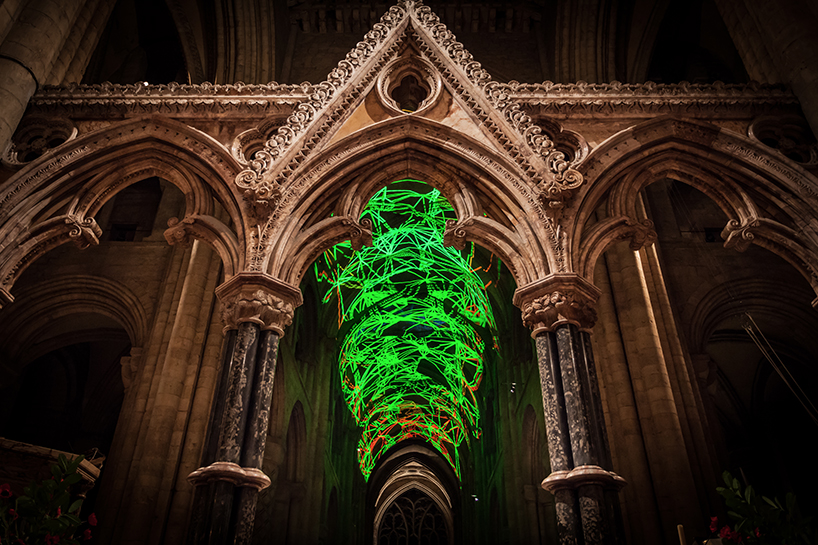 miguel chevalier projects complex meshes to durham cathedral