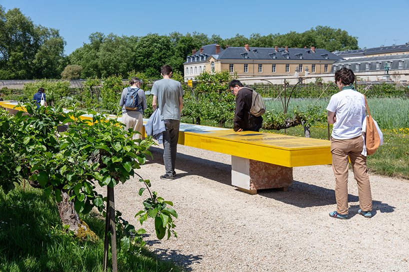 studio 5•5 stretches linear table through versailles' gardens as open dialogue on climate