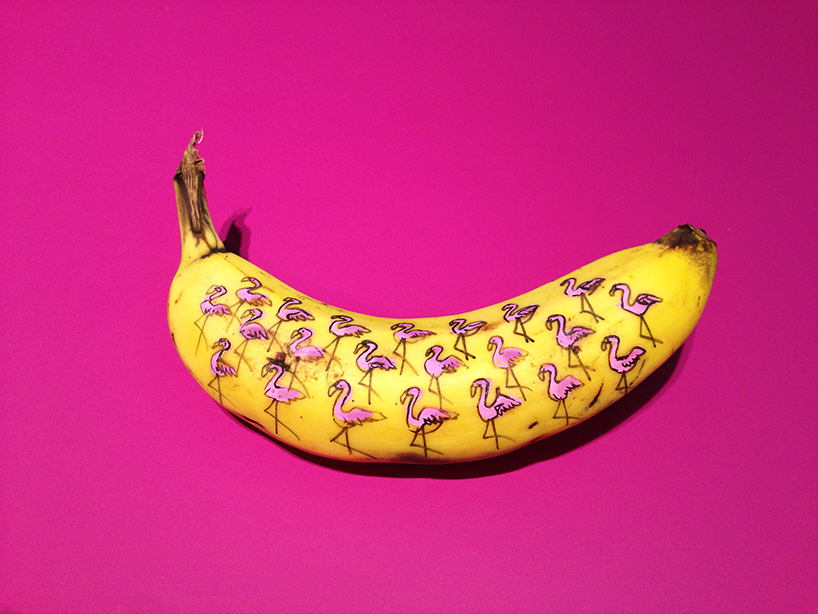 marta grossi inscribes onto temporary canvas for banana graffiti 