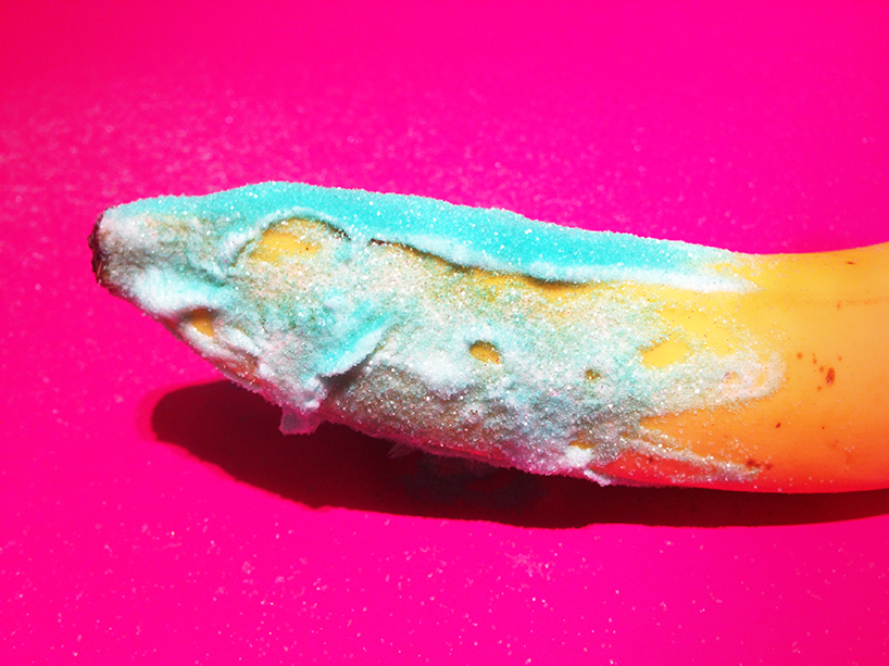 marta grossi inscribes onto temporary canvas for banana graffiti 