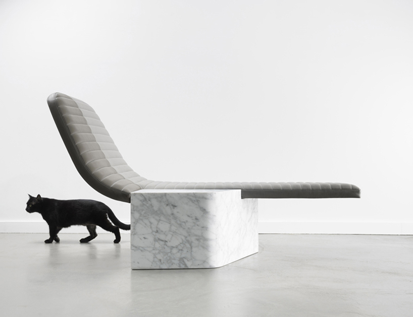 gregoire de lafforest combines leather + marble in lounge chair