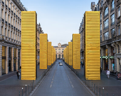 SpY reimagines industrial containers as golden monoliths in lille's urban landscape