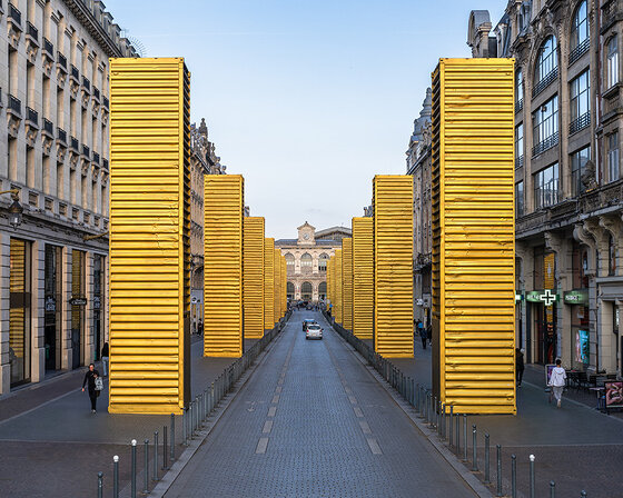 SpY reimagines industrial containers as golden monoliths in lille's urban landscape