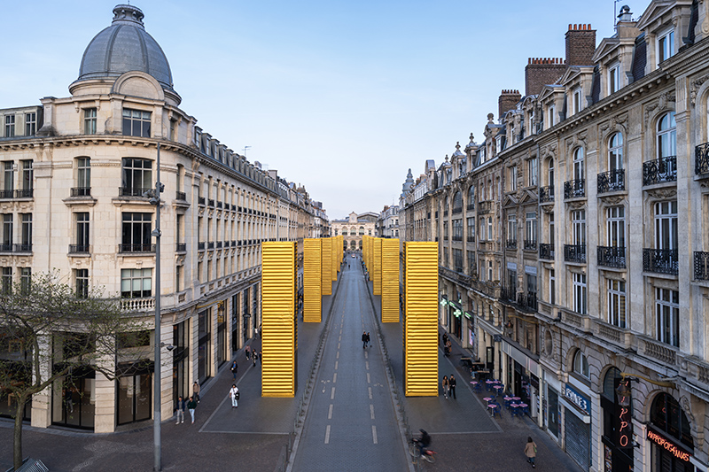 industrial containers are transformed into a mythological corridor in spys latest intervention in lille 8