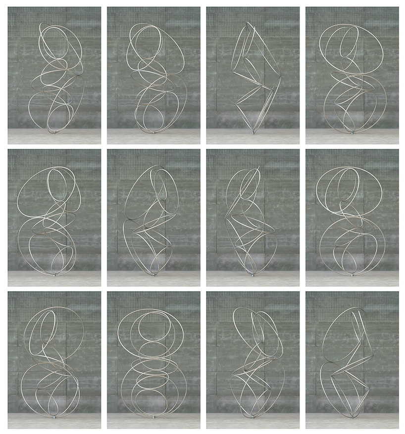 nine steel rings continuously rotate in cycles for SpY's form-bending kinetic sculpture