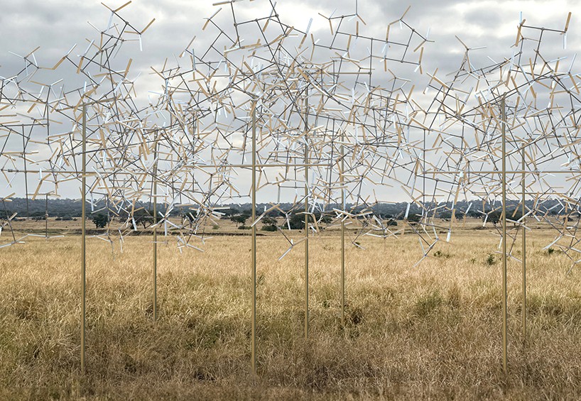 activated by the wind, vincent leroy&rsquo;s kinetic installation rises in tanzania