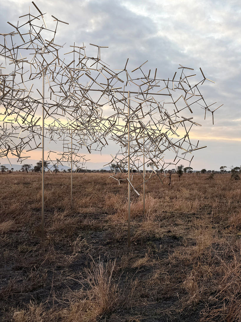 activated by the wind, vincent leroy&rsquo;s kinetic installation rises in tanzania