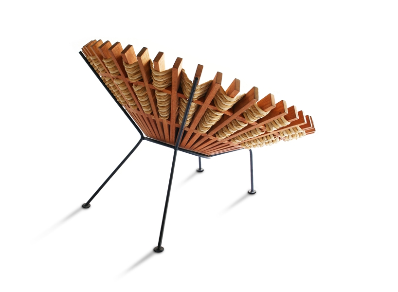 arquiteknia weaves edges of ruffled maria chair with fabric