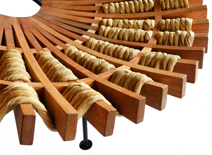 arquiteknia weaves edges of ruffled maria chair with fabric