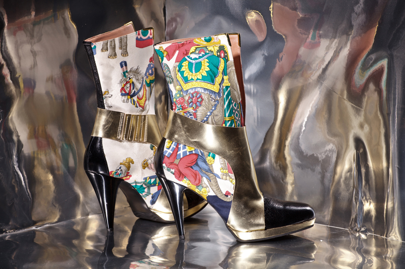 pleasemachine footwear is upcycled with vintage scarfs