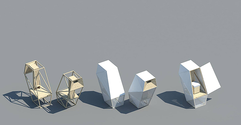 BplusB architectures shapes urban beehives like geometric totem animals for a park in lille