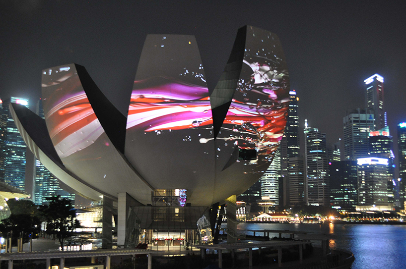 naoko tosa projects sound of ikebana onto art science museum in singapore