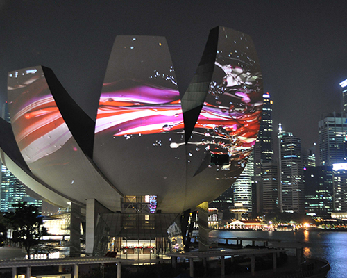 naoko tosa projects sound of ikebana onto art science museum in singapore