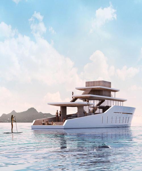 lujac desautel renders yacht concept as a series of flexible stacking terraces