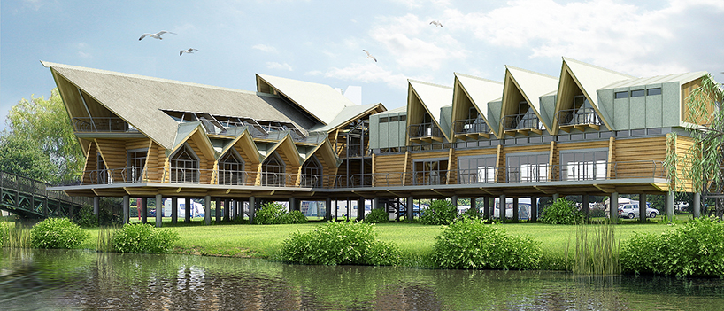 fram build mimics upturned viking boat in riverside clubhouse 
