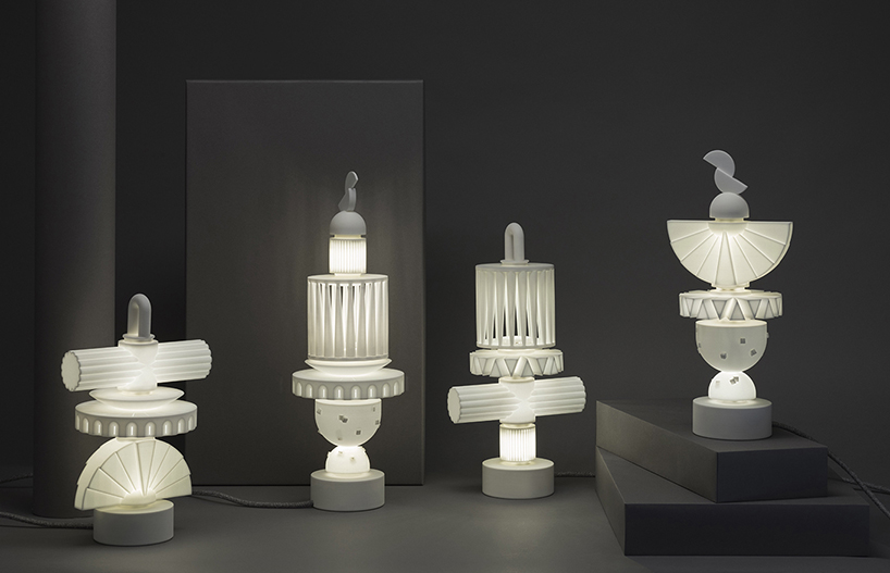 ying chang's uniquely-shaped lamp series stack up using fitted magnetic connectors