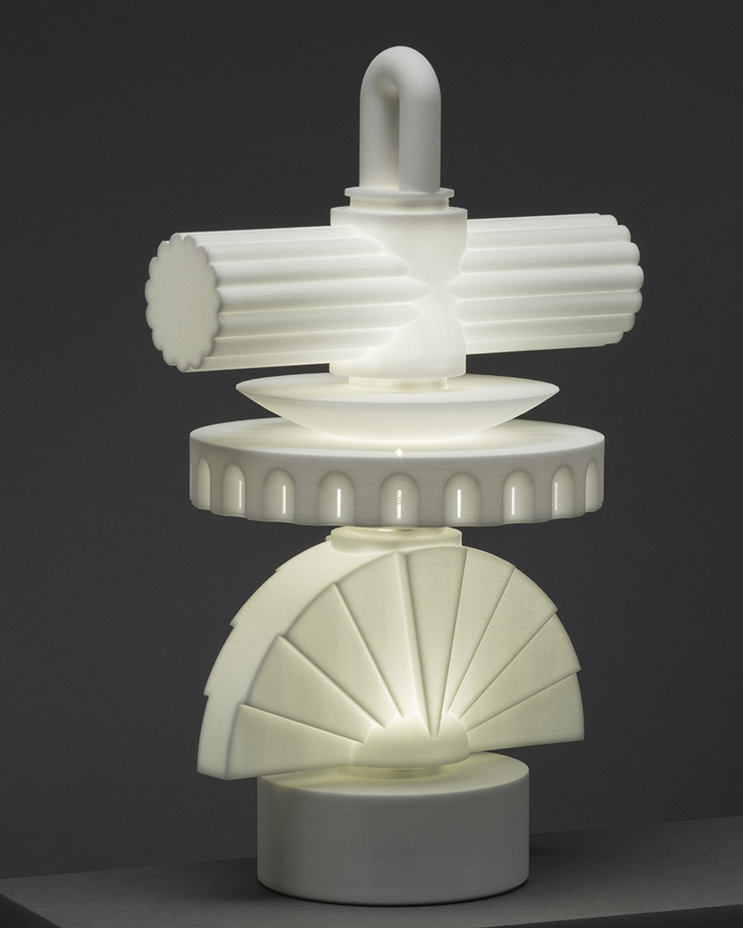 ying chang's uniquely-shaped lamp series stack up using fitted magnetic connectors