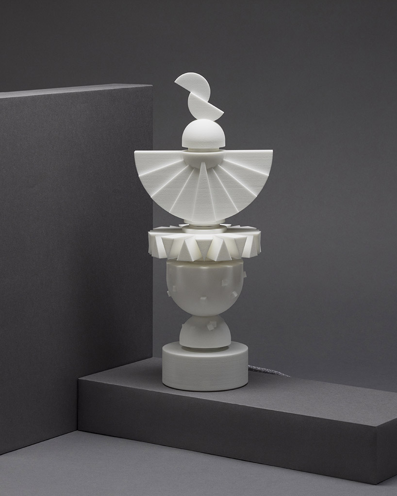 ying chang's uniquely-shaped lamp series stack up using fitted magnetic connectors